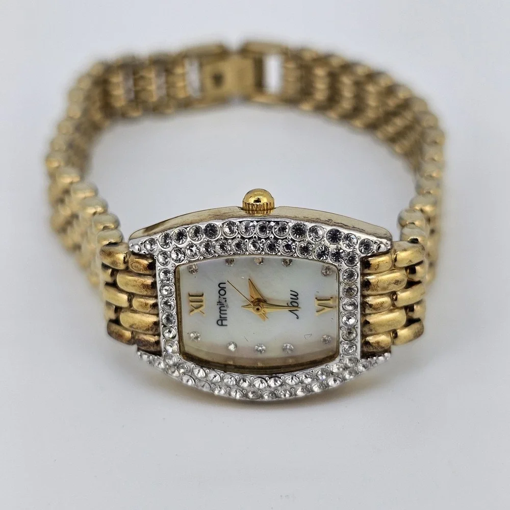 Armitron Women's‎ Watch 19MM MOP Dial Crystal Bezel Gold Bracelet 6